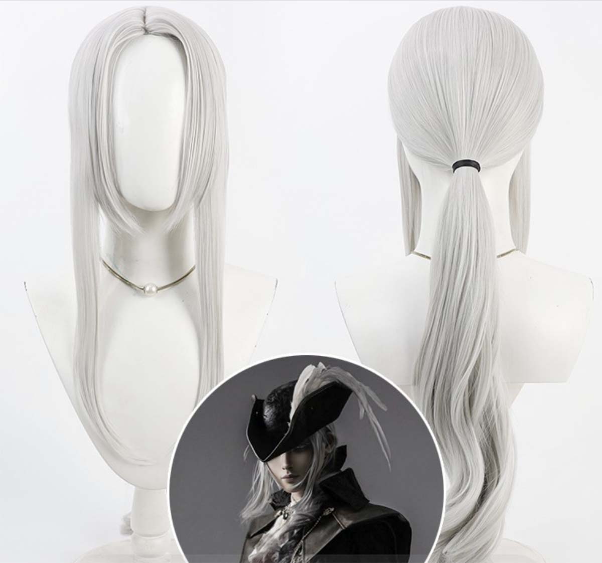 Bloodborne Cosplay Prop - Peruca de cabelo sintético resistente ao